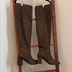 Dream Pairs Dark Brown Faux Suede Over the Knee Heeled Boots NWOB Size 10